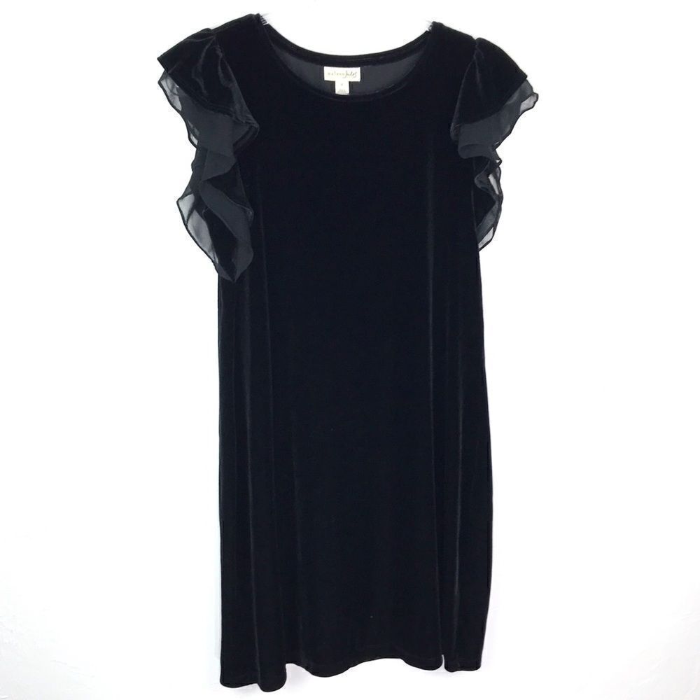 Maison Jules Black Velvet Ruffle Sleeve Shift Dress Small